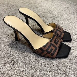 Guess Brown Monogram Slide Sandals with Black Accents